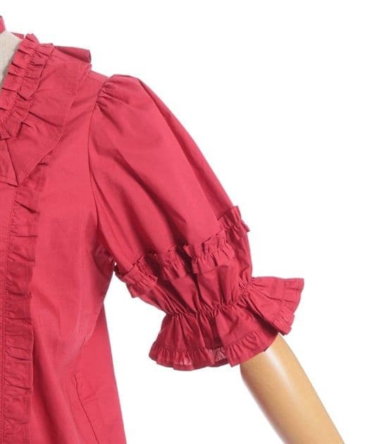 Chalmiere シャルミエール スクエア開きコットンブラウス 赤