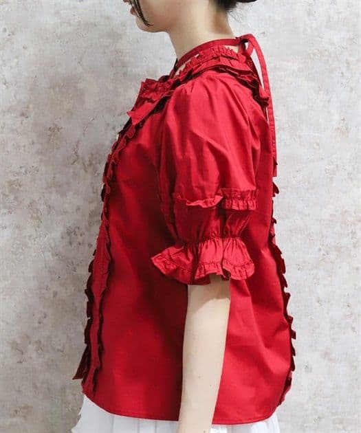 Chalmiere シャルミエール スクエア開きコットンブラウス 赤