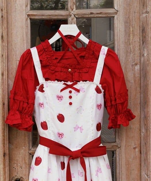 Chalmiere シャルミエール スクエア開きコットンブラウス 赤