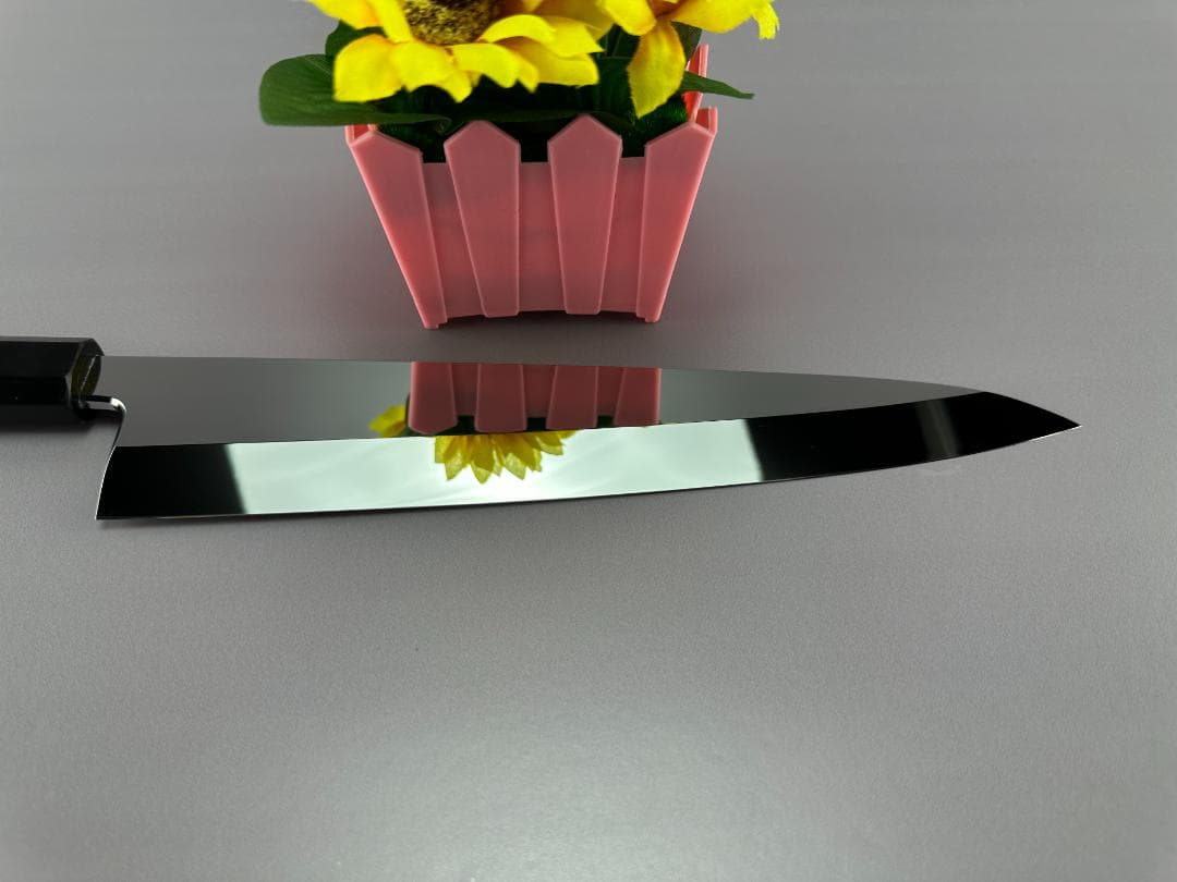 5571 身卸し包丁 9寸 ウルトラ鏡面仕上げ 刺身包丁 黒檀黒水牛角八角柄