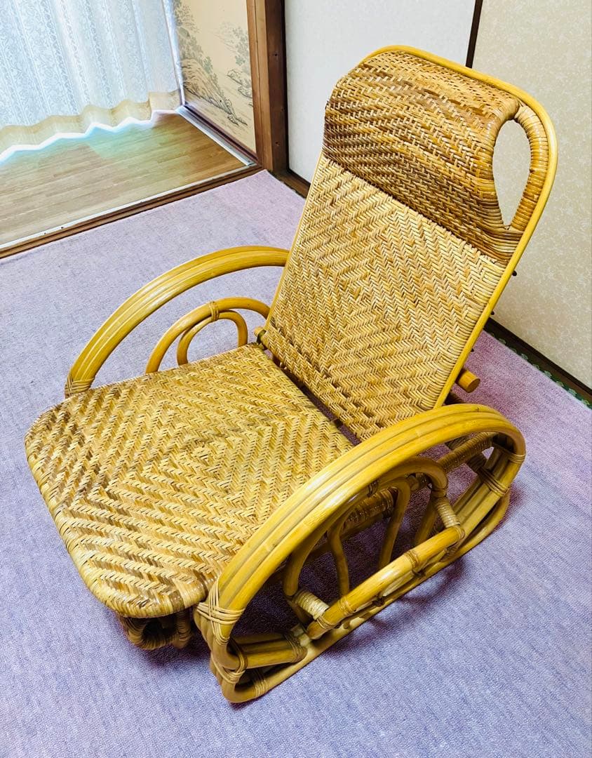 【手渡し限定】ラタン リクライニングチェア フットレスト付き 三つ折寝椅子