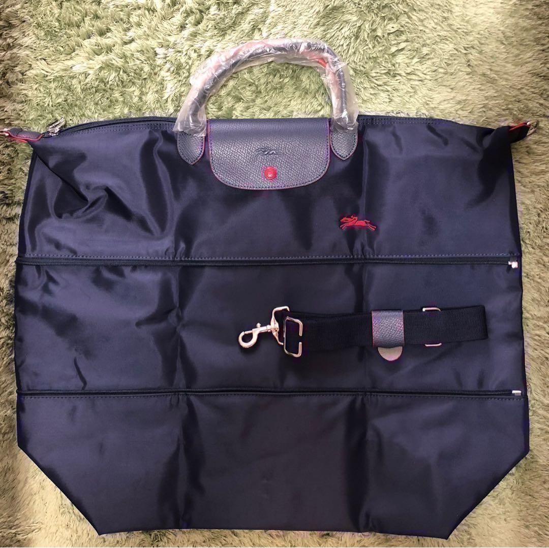 【訳あり/未使用】ロンシャン ル・プリアージュボストン ネイビー、レッド(刺繍)