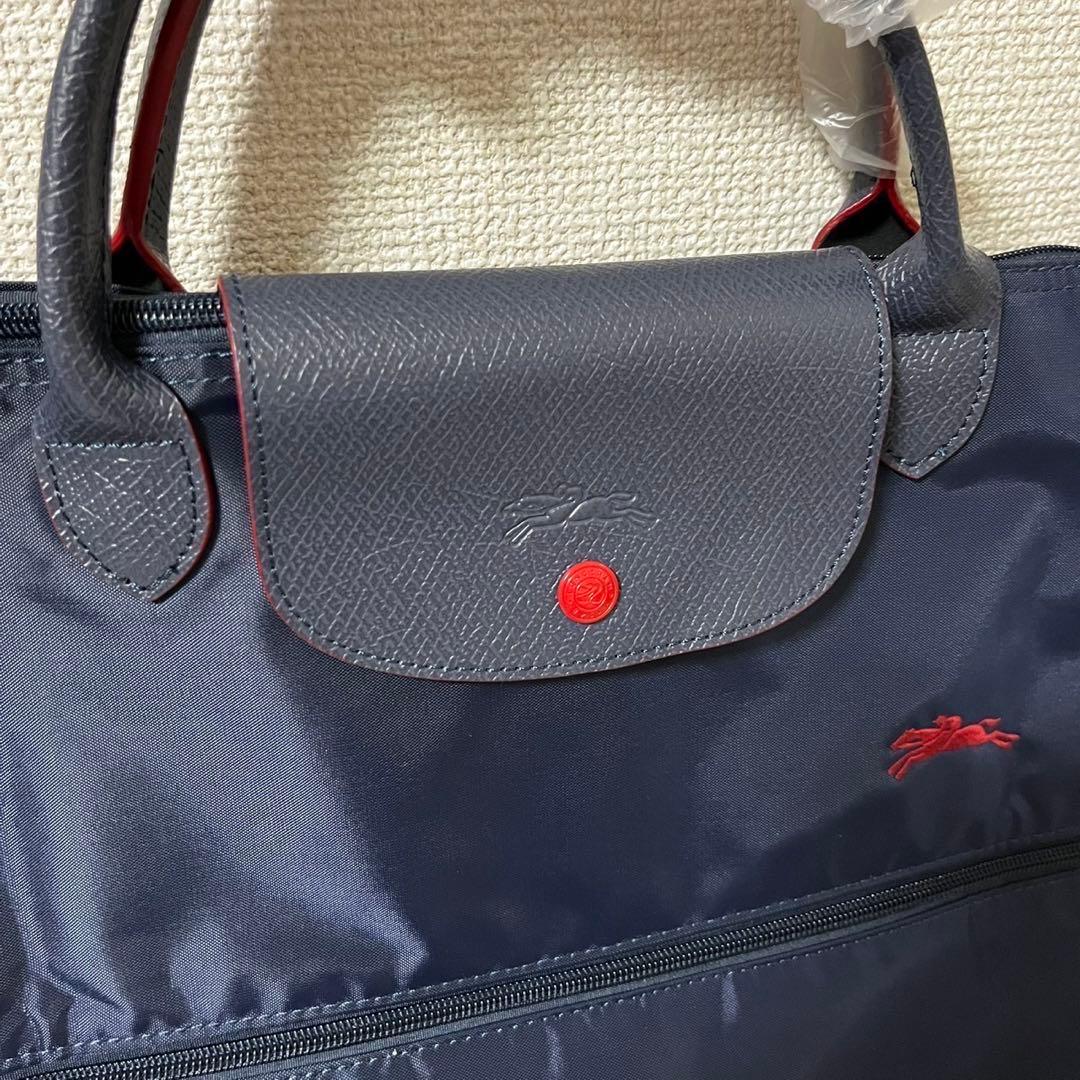 【訳あり/未使用】ロンシャン ル・プリアージュボストン ネイビー、レッド(刺繍)