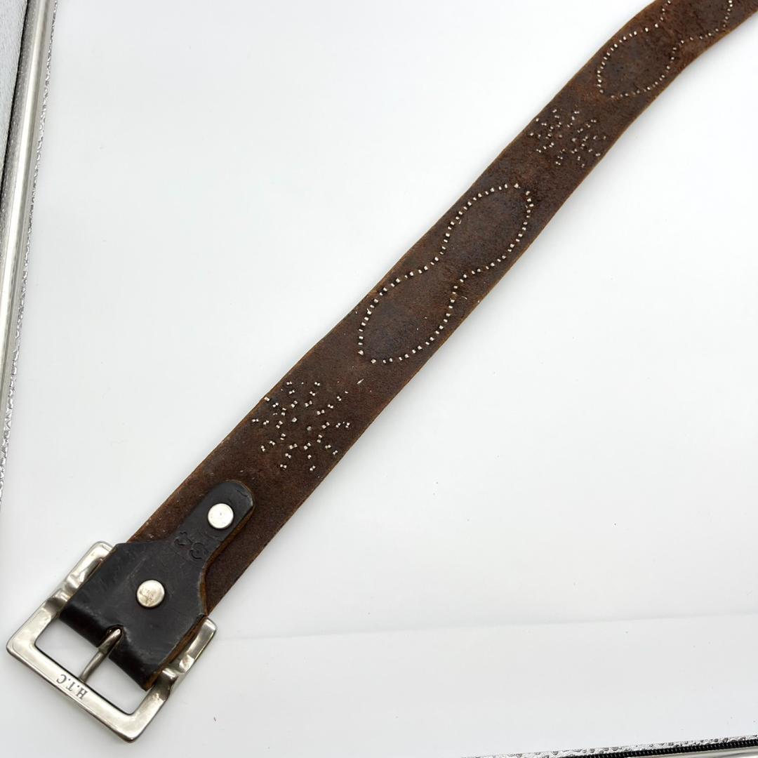 HTC エイチティーシ－ ベルト ビジュー スタッズ 装飾 本革 ダークブラウン