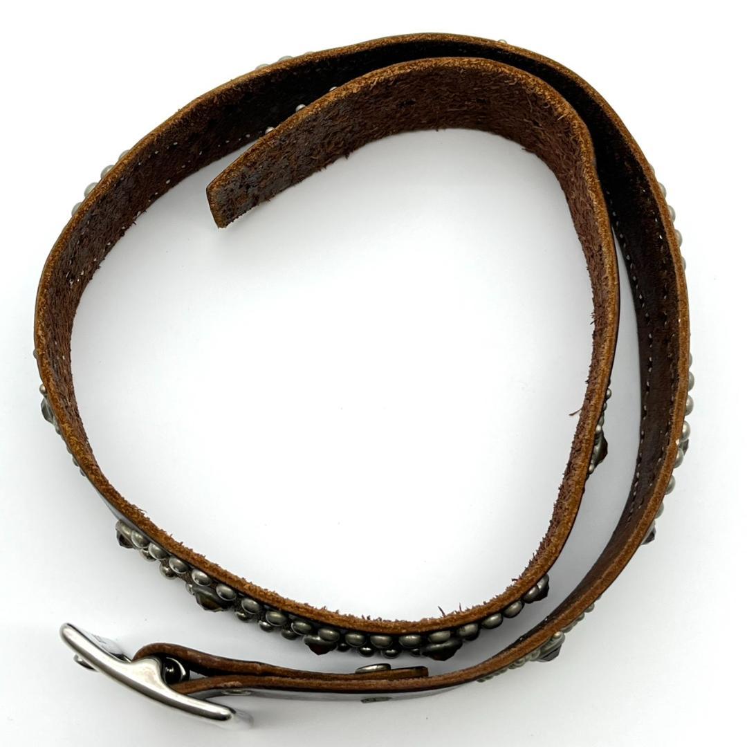 HTC エイチティーシ－ ベルト ビジュー スタッズ 装飾 本革 ダークブラウン