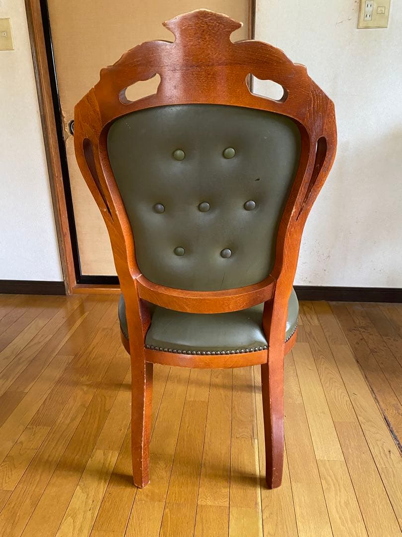 【高級アンティーク調】ダイニングチェア木製 グリーン 合皮 クラシックデザイン④