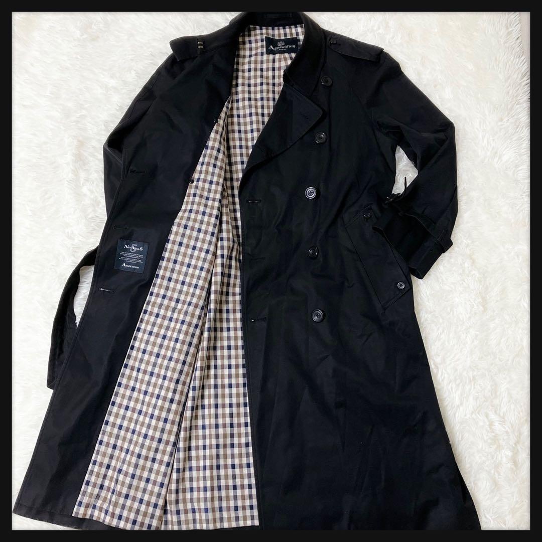 【大人気定番】Aquascutum⭐︎トレンチコート ベルト付 チェック 黒 M