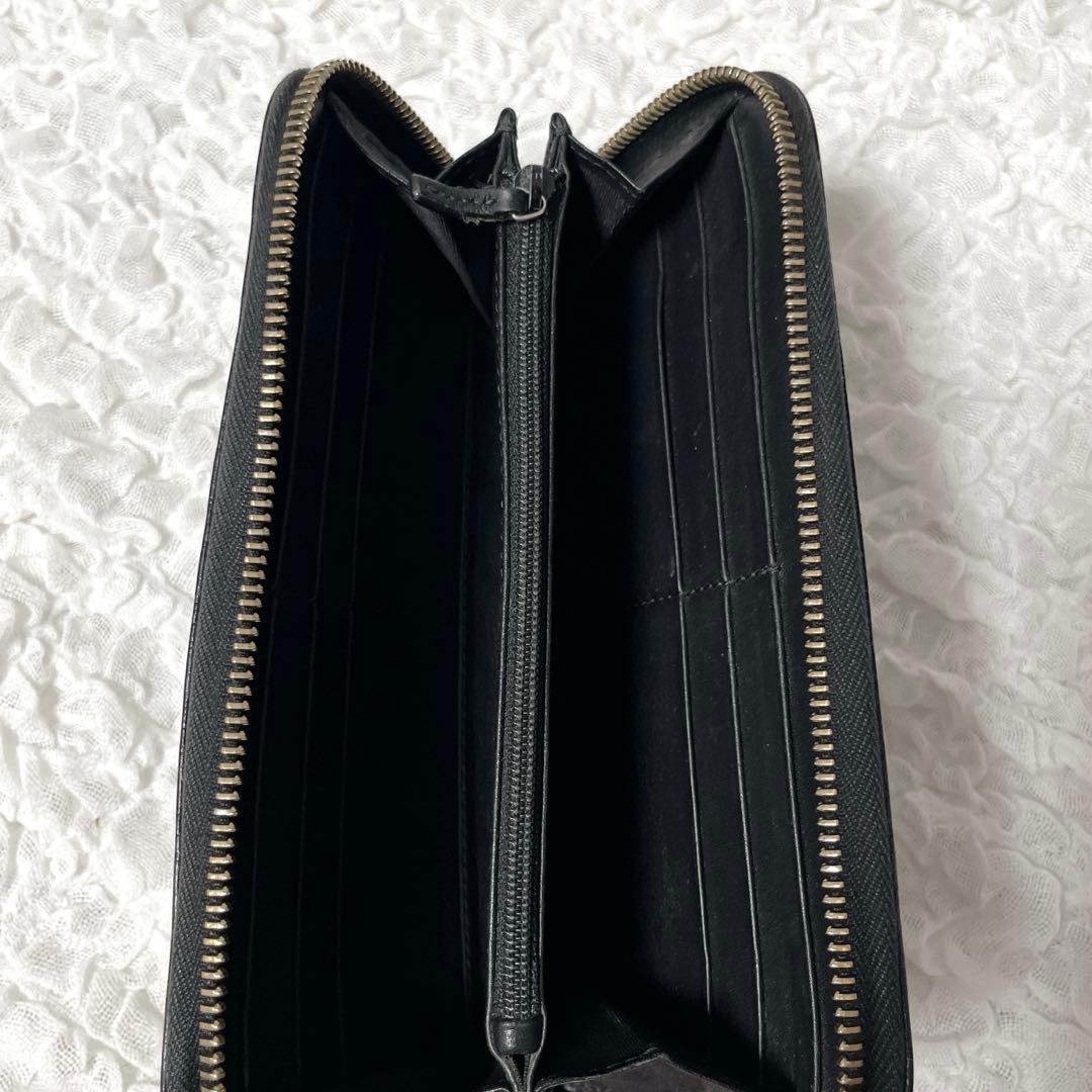 美品✨グッチ 長財布 ラウンドファスナー マイクロシマ レザー エンボス 型押し