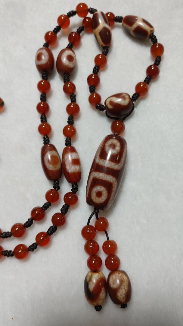 上肯西蔵紅玉髄龍紋天珠チベット直送、金剛七眼天珠40㎜虎牙如意招財亀甲天地瑪瑙