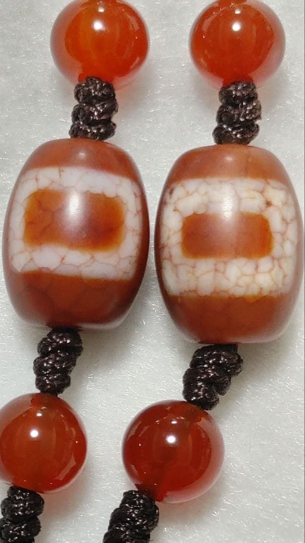 上肯西蔵紅玉髄龍紋天珠チベット直送、金剛七眼天珠40㎜虎牙如意招財亀甲天地瑪瑙