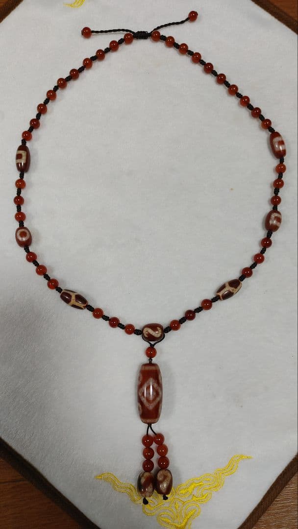 上肯西蔵紅玉髄龍紋天珠チベット直送、金剛七眼天珠40㎜虎牙如意招財亀甲天地瑪瑙