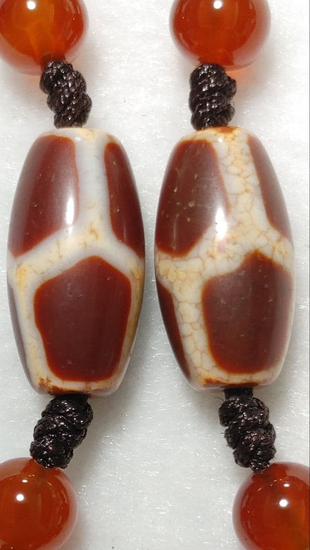 上肯西蔵紅玉髄龍紋天珠チベット直送、金剛七眼天珠40㎜虎牙如意招財亀甲天地瑪瑙
