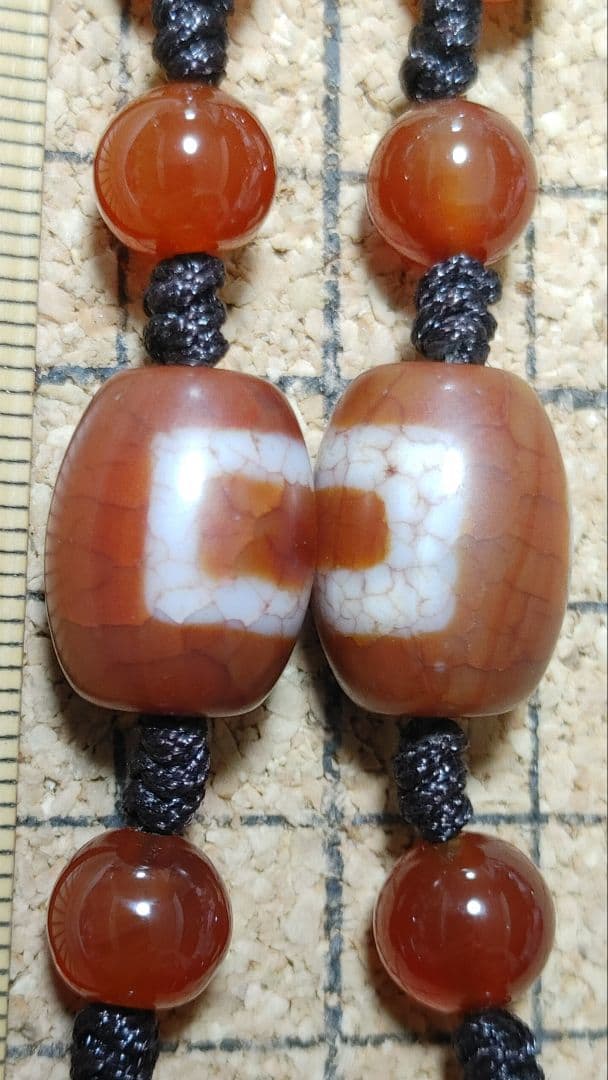 上肯西蔵紅玉髄龍紋天珠チベット直送、金剛七眼天珠40㎜虎牙如意招財亀甲天地瑪瑙