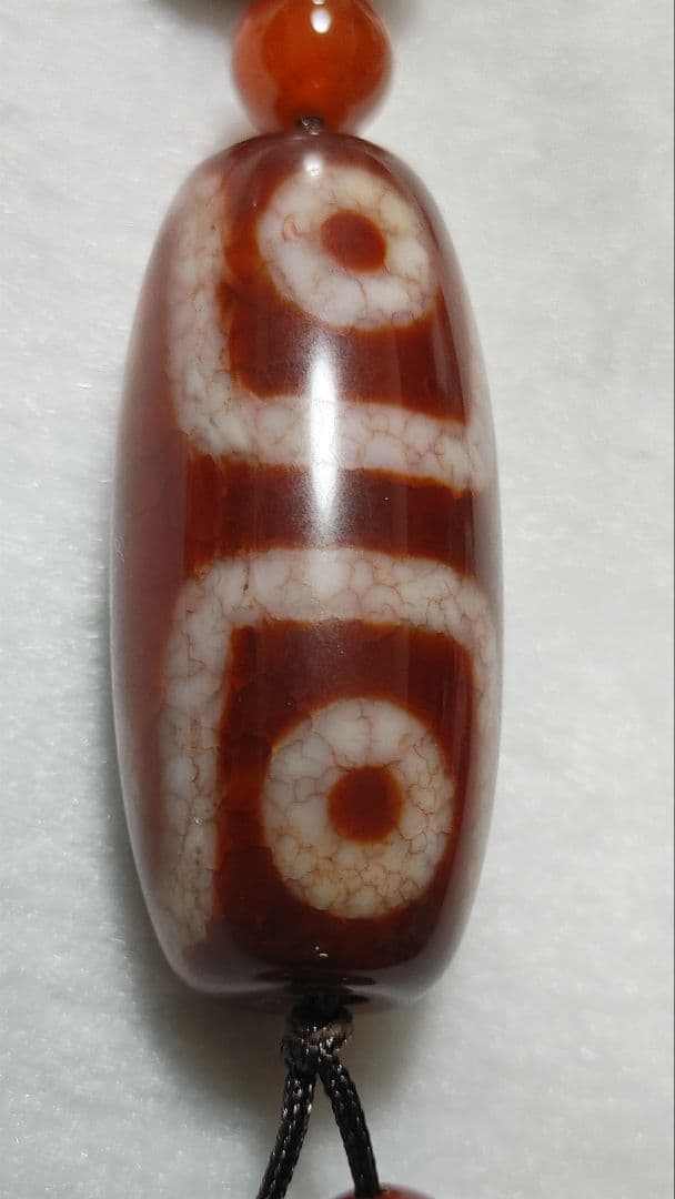 上肯西蔵紅玉髄龍紋天珠チベット直送、金剛七眼天珠40㎜虎牙如意招財亀甲天地瑪瑙