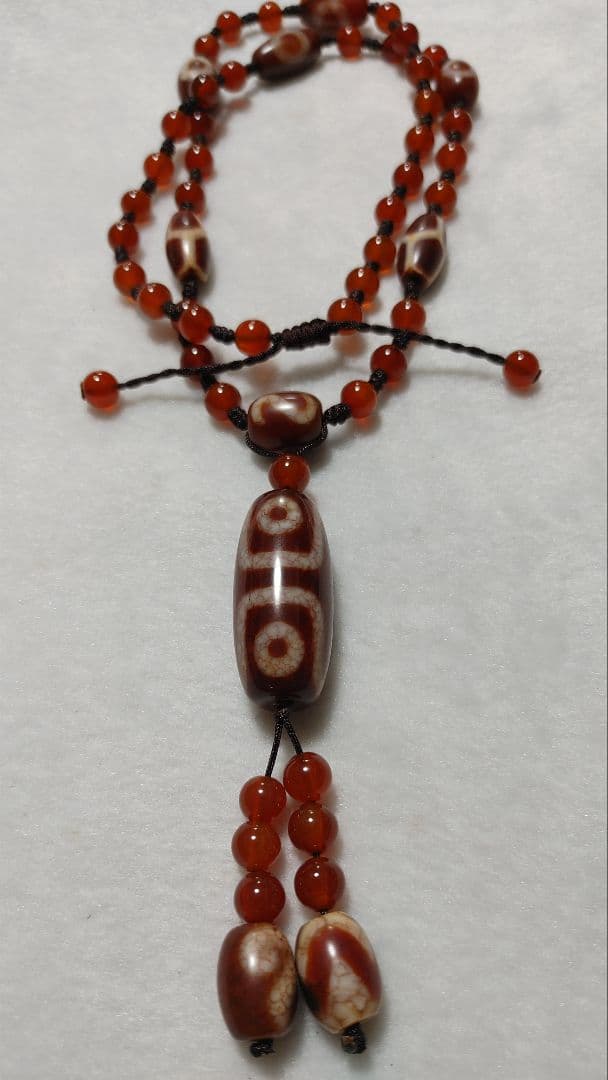 上肯西蔵紅玉髄龍紋天珠チベット直送、金剛七眼天珠40㎜虎牙如意招財亀甲天地瑪瑙
