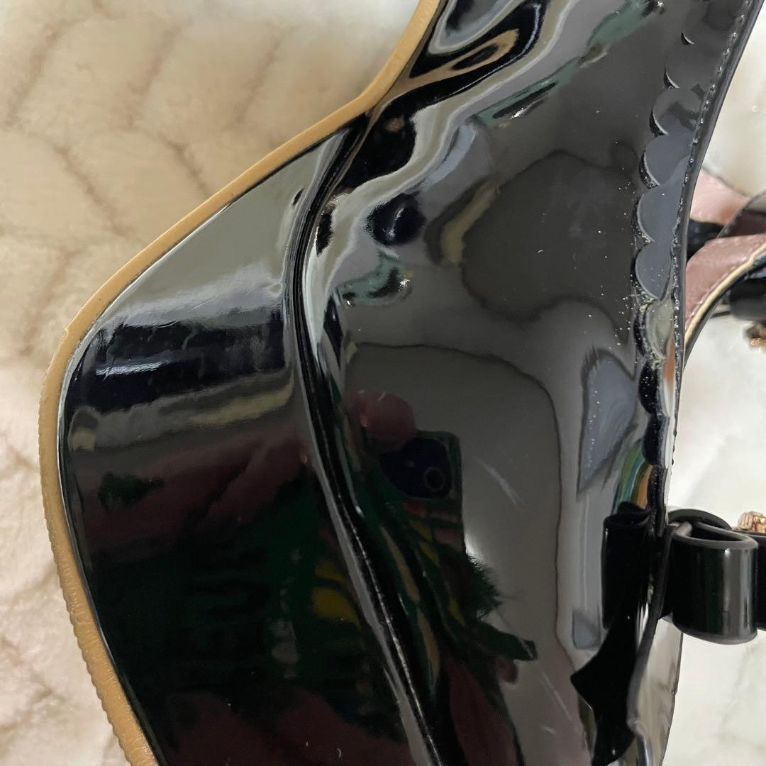 LIZLISA アンクレットストラップ3連リボンパンプス　ブラック　厚底