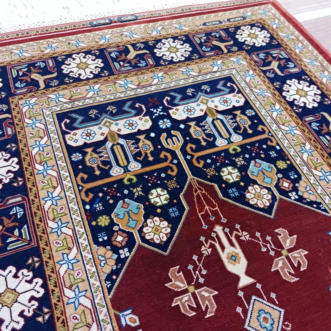 Y3284 トルコ絨毯 ヘレケ シルク100% 手織144万ノット 工房サイン