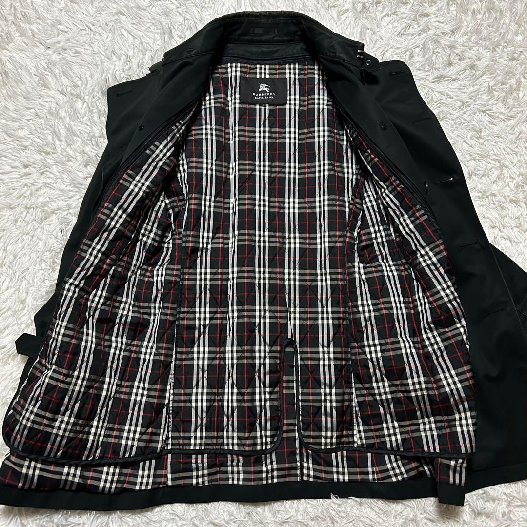 【】トレンチコート バーバリーブラックレーベル 黒 ノバチェック ライナー