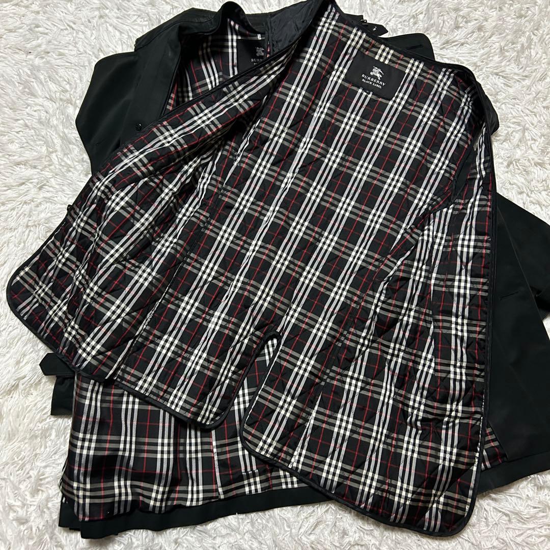 【】トレンチコート バーバリーブラックレーベル 黒 ノバチェック ライナー