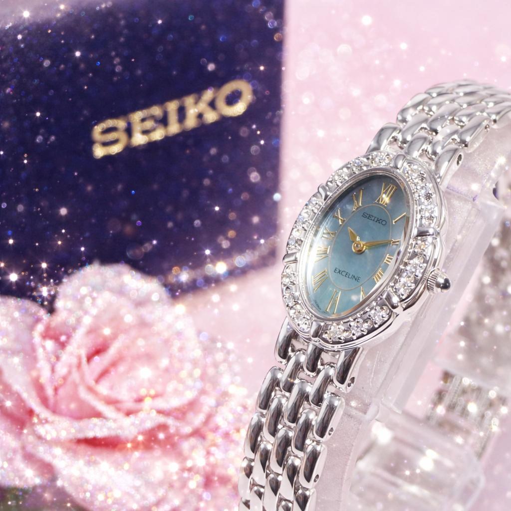新同品 セイコー SEIKO エクセリーヌ ダイヤ シェル 腕時計 箱 H621