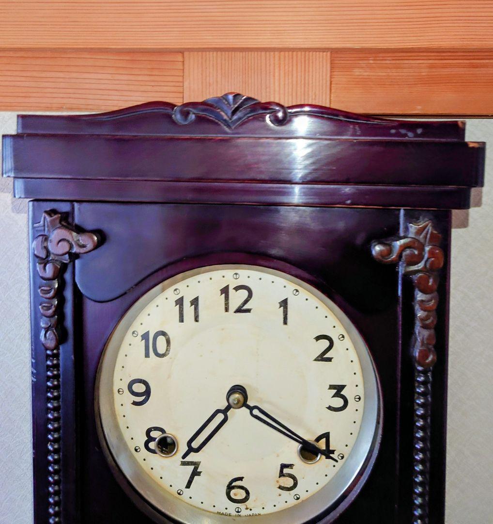 〈完動美品〉林時計　宮型ゼンマイ振り子掛け時計　ボンボン時計古時計