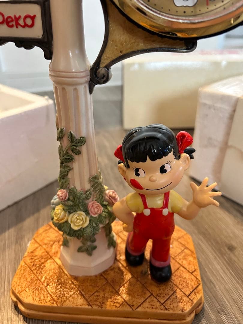 週末のみセール　不二家　ペコちゃん　陶器置き時計　新品　未使用　箱付き　非売品