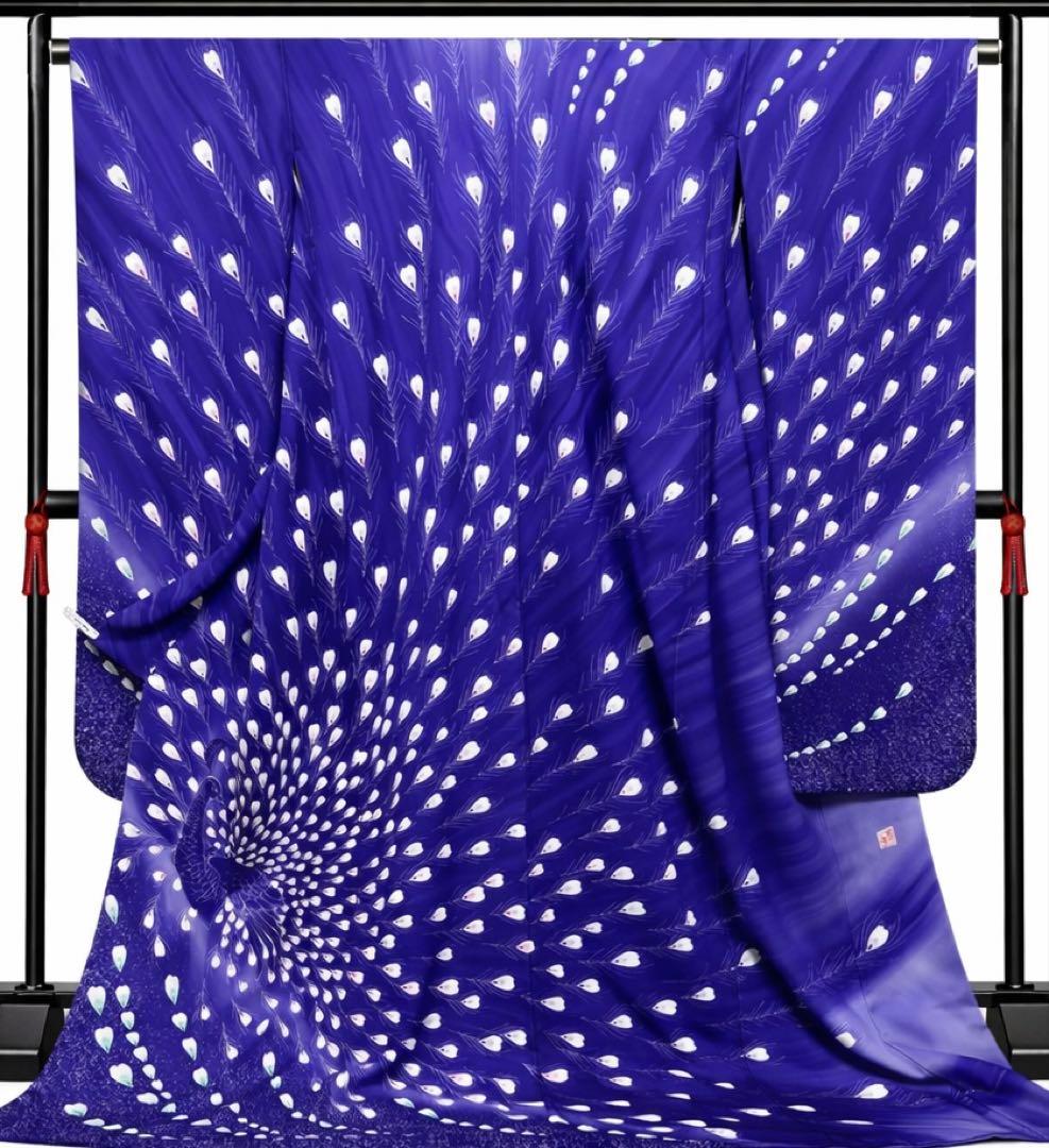 お値下げ高身長 振袖 孔雀 駒刺繍 羽根柄 紫 ぼかし 身丈169 裄67