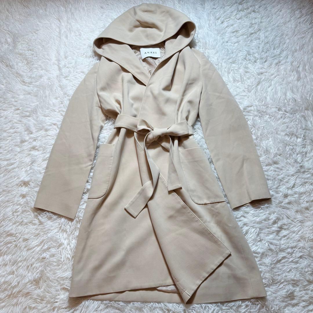 ねこじゃらし様美品 アナイ ダブルクロスフードコート ウエストリボン ガウン