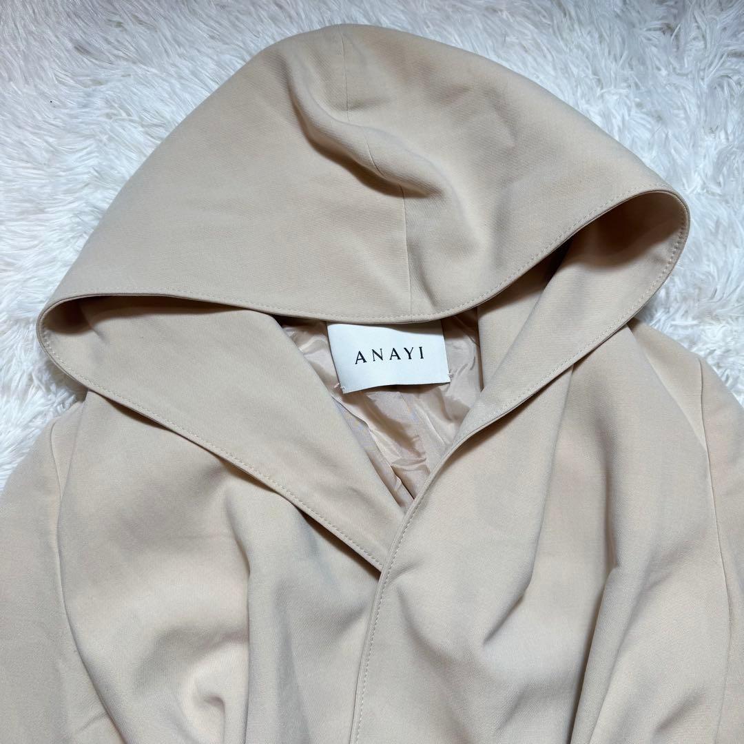 ねこじゃらし様美品 アナイ ダブルクロスフードコート ウエストリボン ガウン