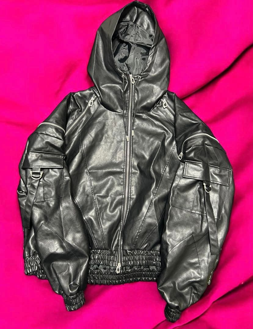 【DIG YOUR OWN GRAVE】LEATHER ZIP HOODY