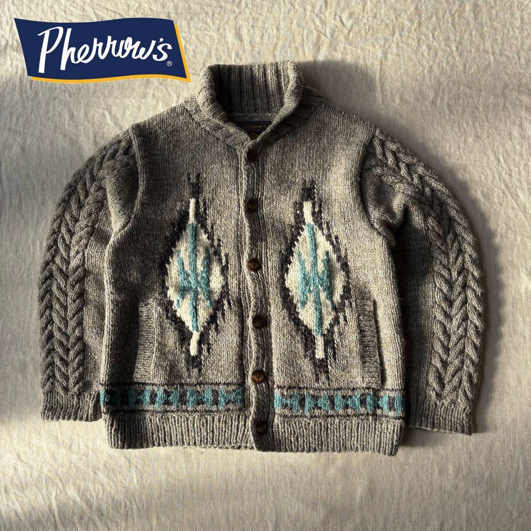 Pherrow's フェローズ カウチン カーディガン グレー ネイティブ L