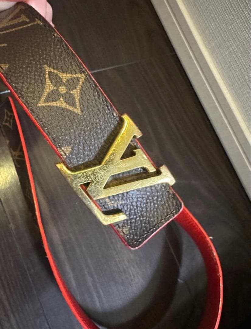 Louis Vuitton レザー ベルト ブラウン/レッド リバーシブル