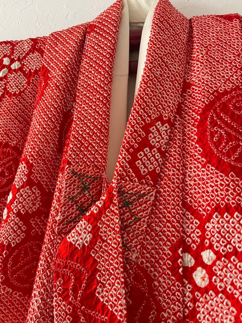 美品　七五三　3歳　正絹総絞りのお着物セット　正絹白地のちりめん被布　手毬