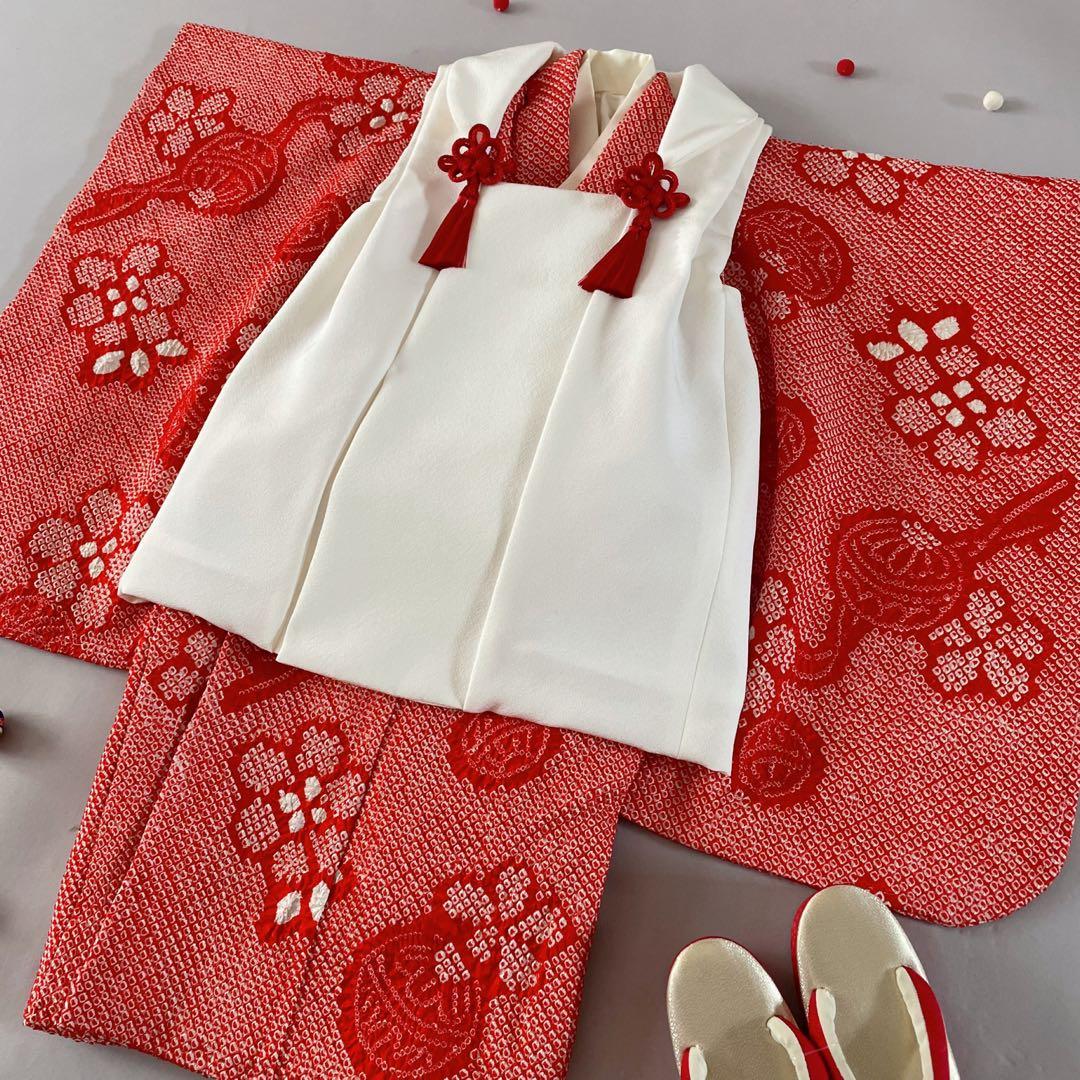 美品　七五三　3歳　正絹総絞りのお着物セット　正絹白地のちりめん被布　手毬