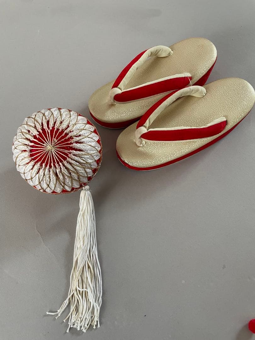 美品　七五三　3歳　正絹総絞りのお着物セット　正絹白地のちりめん被布　手毬