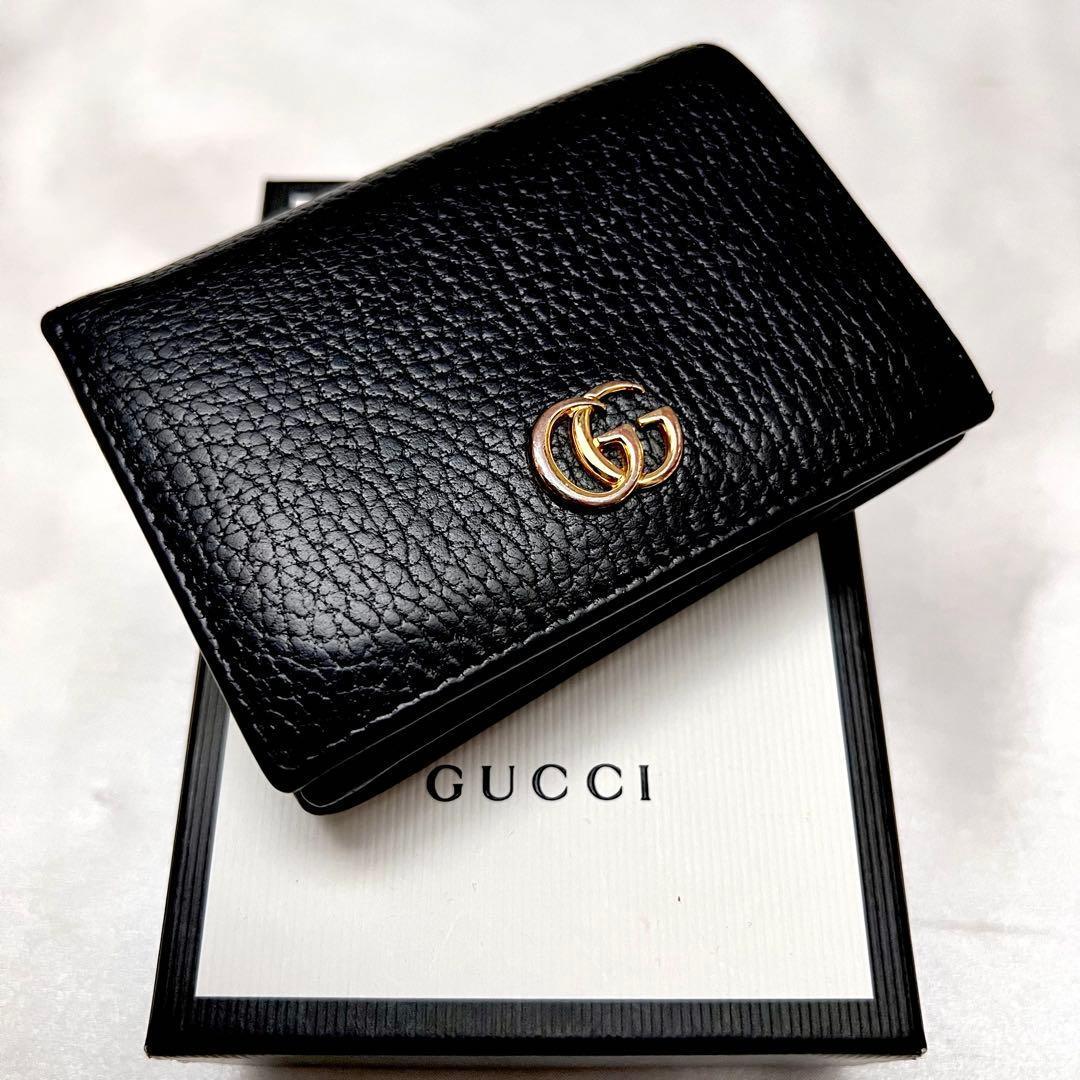 ◇箱・袋付き美品◇グッチ　GGマーモント　456126　二つ折り財布　ブラック