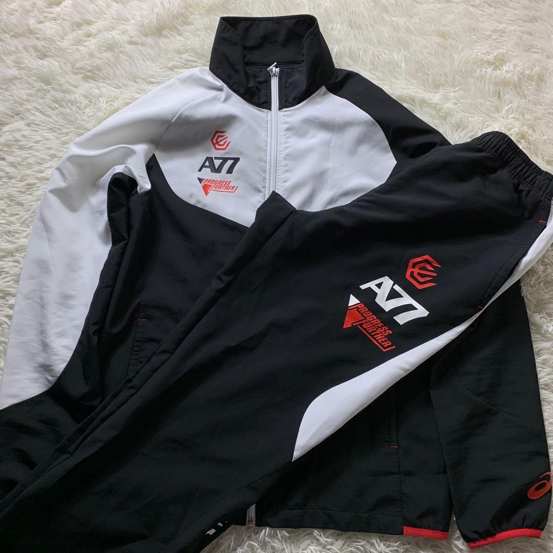 極美品■アシックス ウィンドブレーカ セットアップ A77 ブラックXL