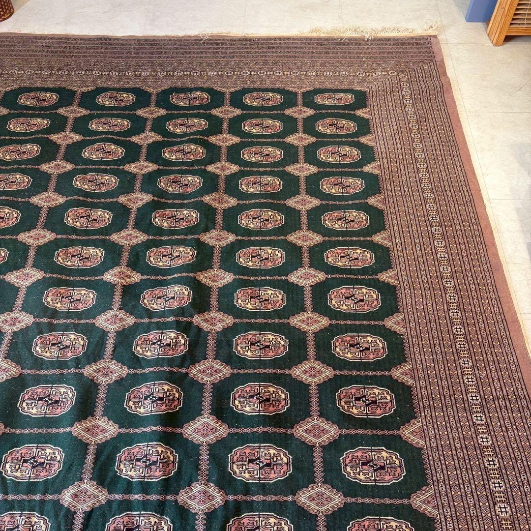 パキスタン絨毯　グリーン　ラホール　アンティーク　絨毯　ラグ　カーペット