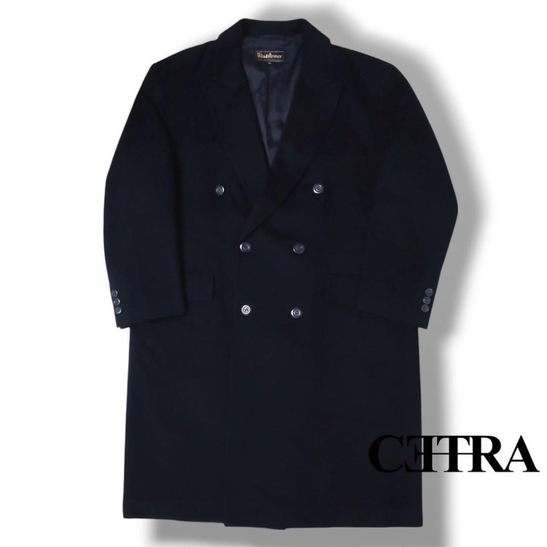 定価13万 高級 カシミヤ100% ダブル チェスター ロングコート モード 黒