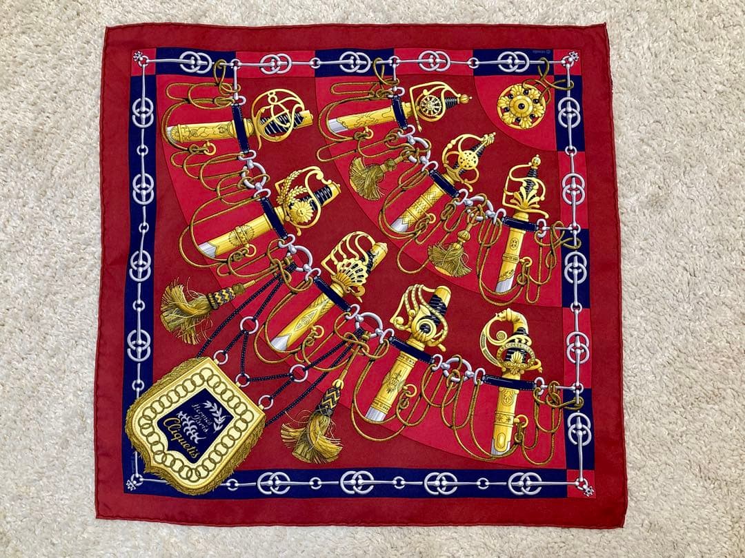 【美品】エルメス HERMES スカーフ プチカレ ボルドー　CLIQUETIS