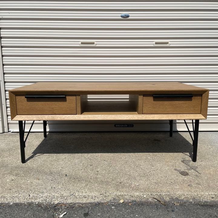 【福岡市内限定】天然木 ヴィンテージ風 ローテーブル 引き出し付き