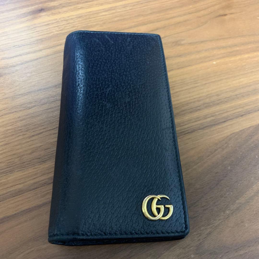 GUCCI グッチ GGマーモント レザー ロング ブラック 皮 財布 黒