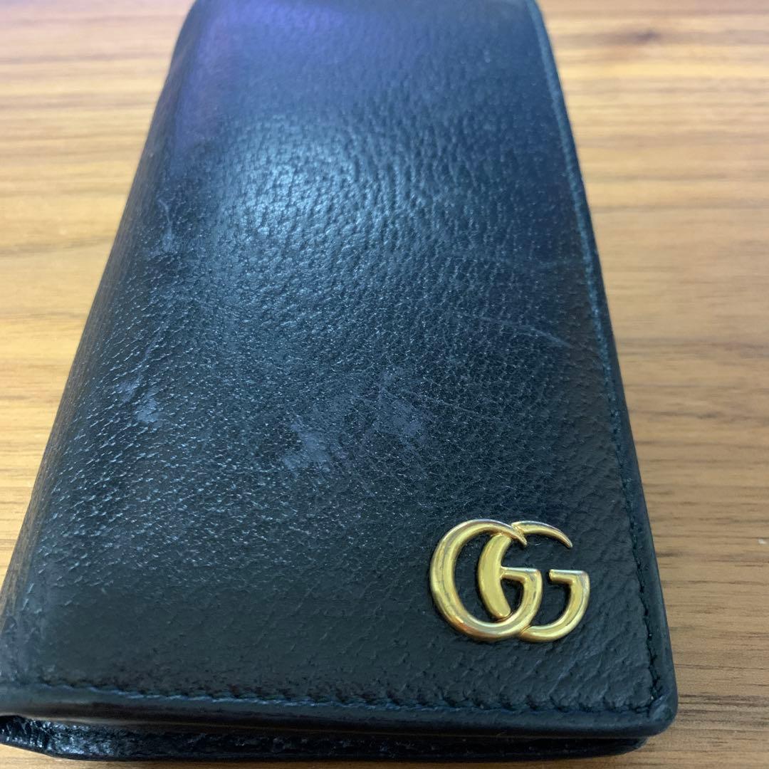 GUCCI グッチ GGマーモント レザー ロング ブラック 皮 財布 黒