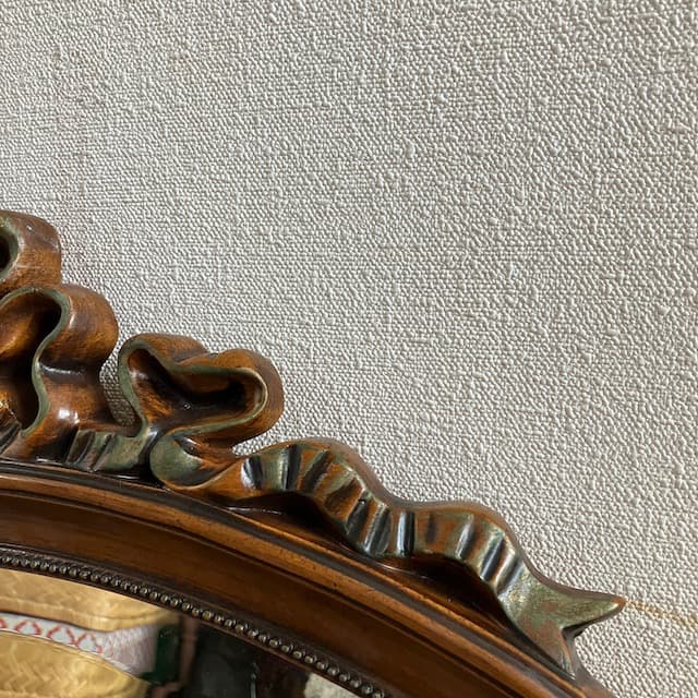 ヴィンテージ クラシック オーバル ウォールミラー リボン 木彫り 木製 鏡