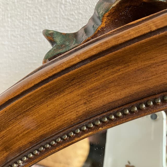 ヴィンテージ クラシック オーバル ウォールミラー リボン 木彫り 木製 鏡