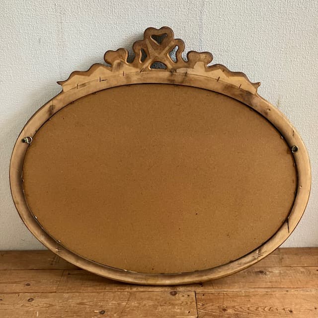 ヴィンテージ クラシック オーバル ウォールミラー リボン 木彫り 木製 鏡