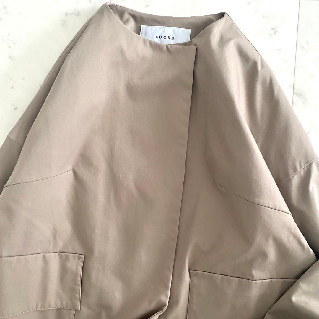 極美品 アドーア ADORE ドライコンパクトノーカラーコート ベージュ 38