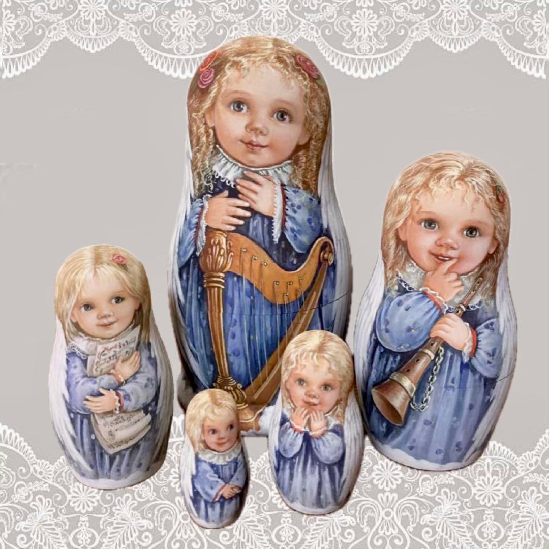 ロシア雑貨☆天使マトリョーシカ『Harpハーブ』(5P)バルスコワ作リダ工房