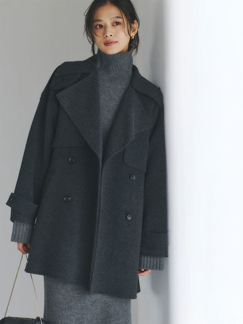 【新品未使用品】リバーウールミドルトレンチコート CHARCOAL GREY