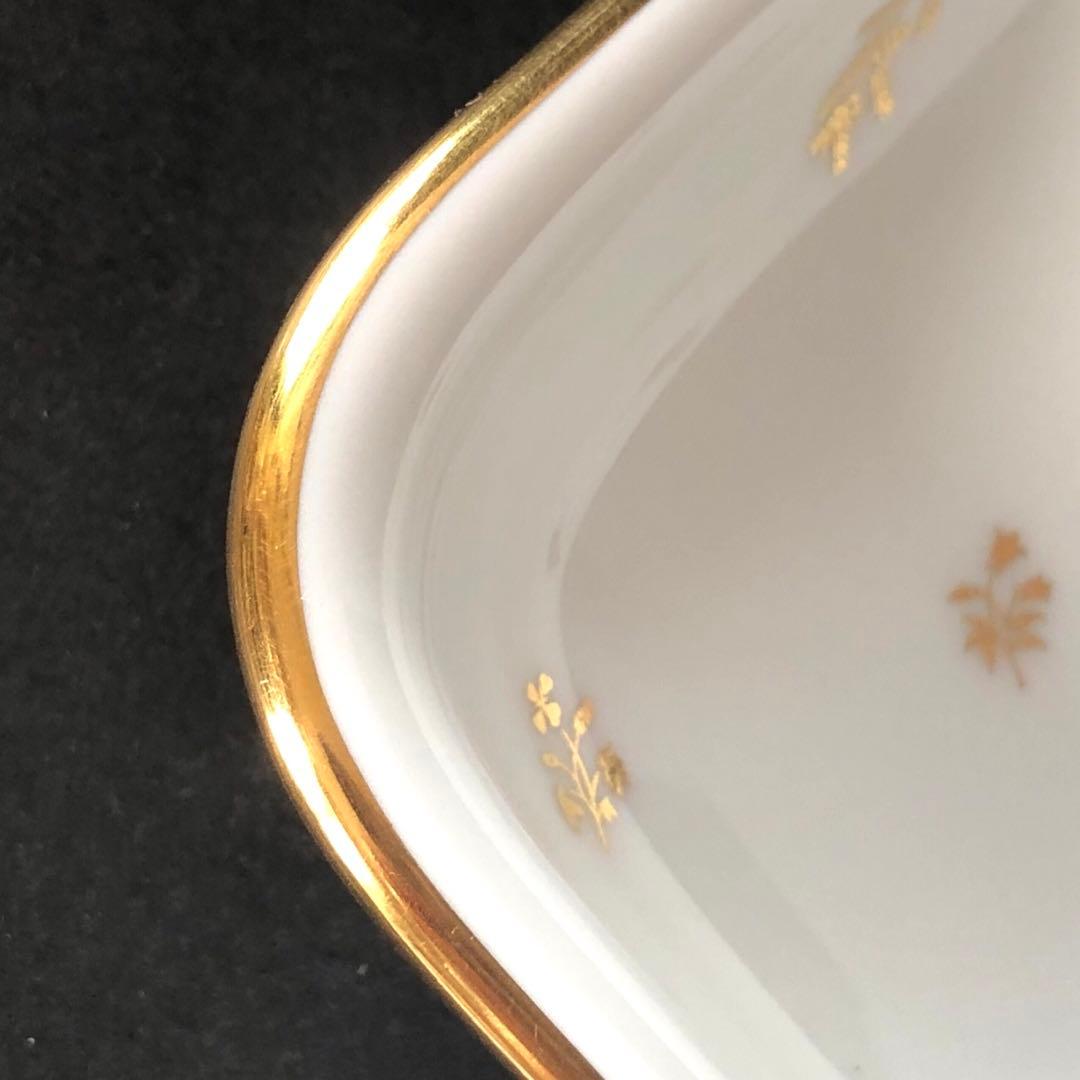 セーブル角形ディッシュ☆白磁金彩☆24K金彩小花紋様☆仏ヴィンテージ未使用